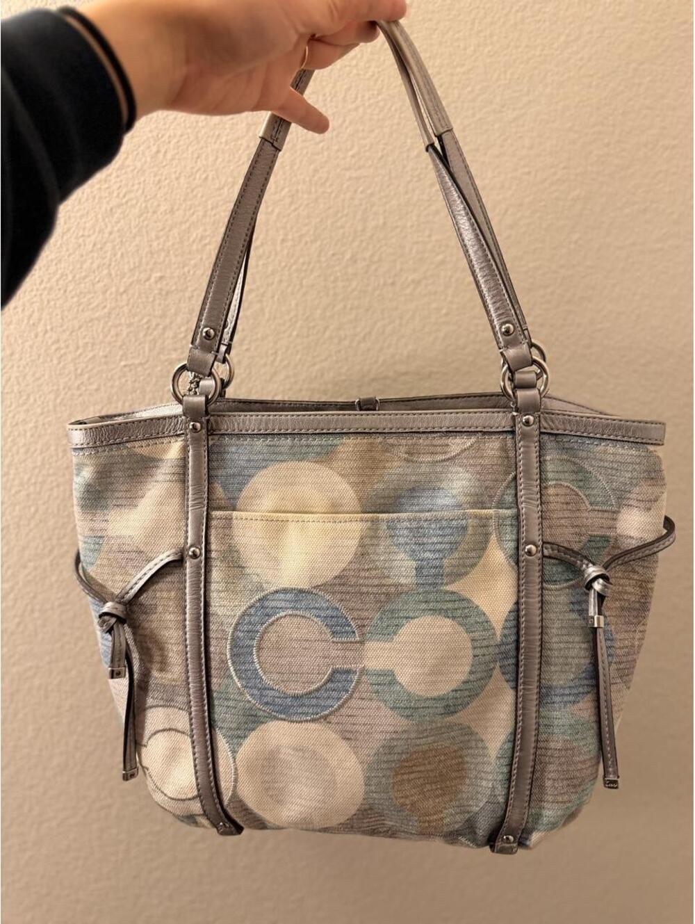 Vintage Coach Audrey Metallic Graphic Op Art Cinched Tote - Picture 2 of 7